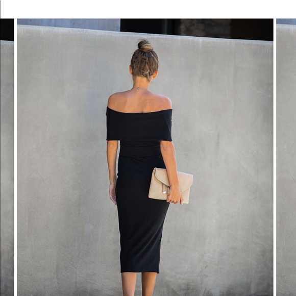 Ribbed Off The Shoulder Dress  - Extra Small - Picture 2 of 4